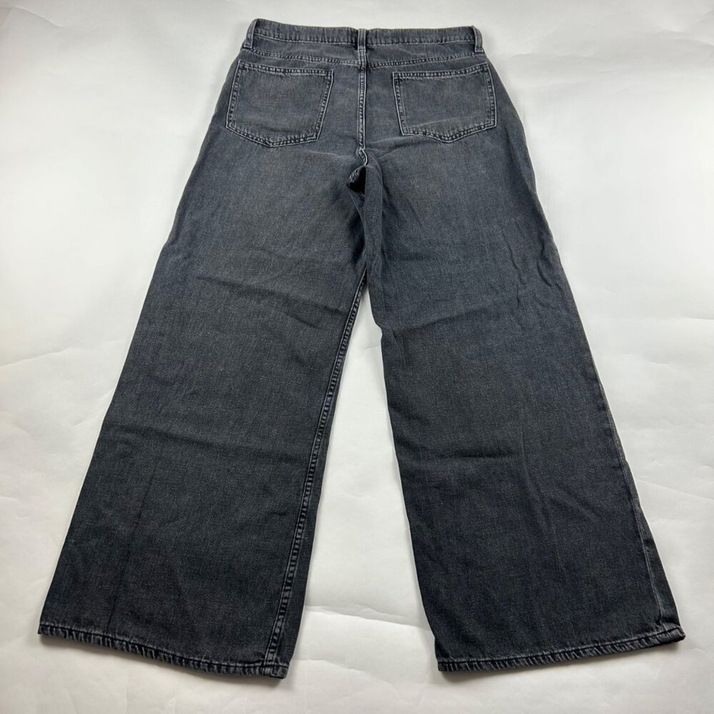 LONG GAP Washed Black Denim HIgh Rise Wide Leg Cropped Jeans 12 / 31L - Picture 5 of 6